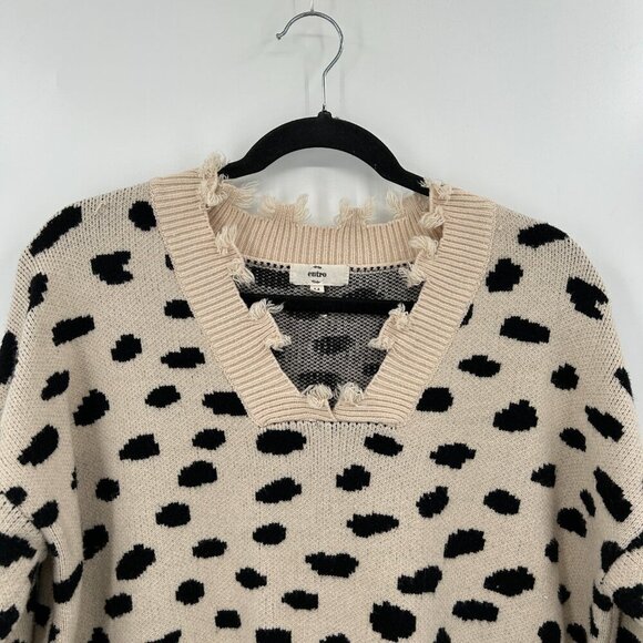 ENTRO Beige Black Spotted Distressed Soft Knit Boxy Pullover Sweater Size Medium - Picture 3 of 9